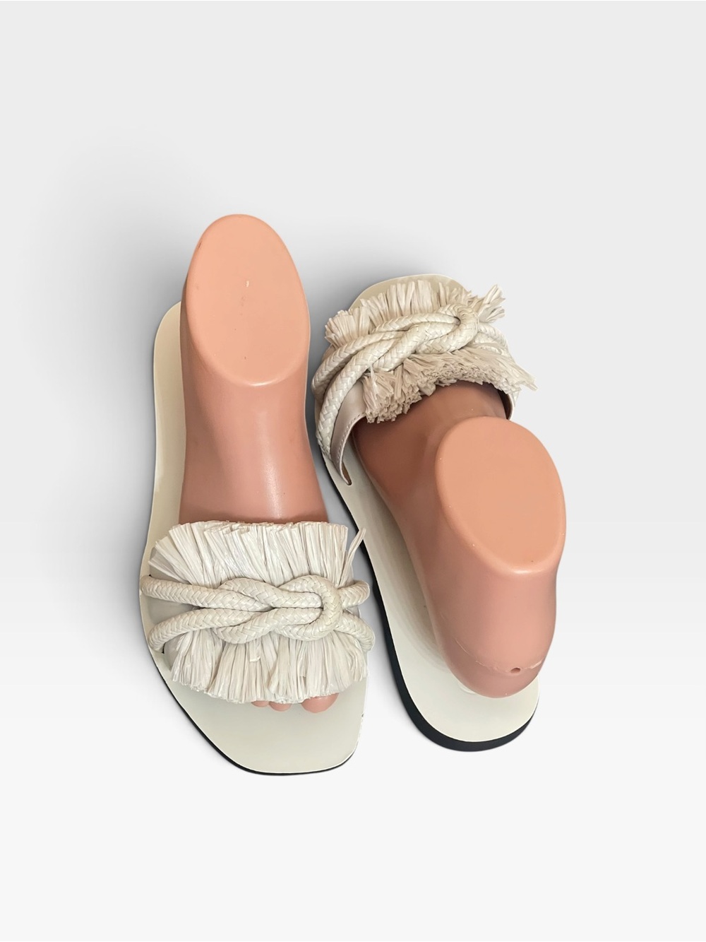 Tory Burch Ivory Raffa Fringe Rope Flat Open Leather Sandal-Size 6.5M